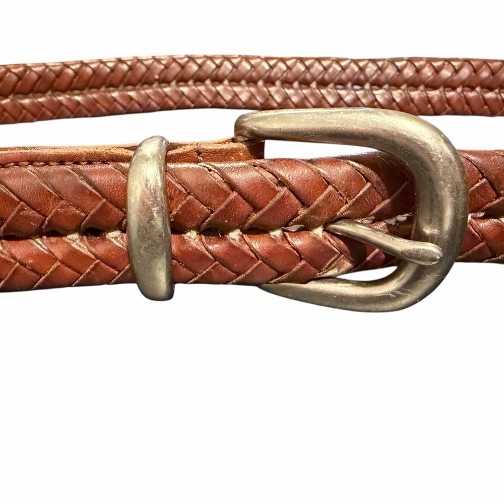 Vintage COACH Woven Leather Belt Tan Brown Silvertone Brass Hardware VGC - Picture 7 of 9